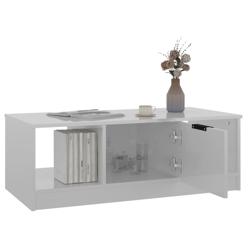 Tavolino da Salotto Bianco Lucido 102x50x36cm Legno Multistrato - homemem39