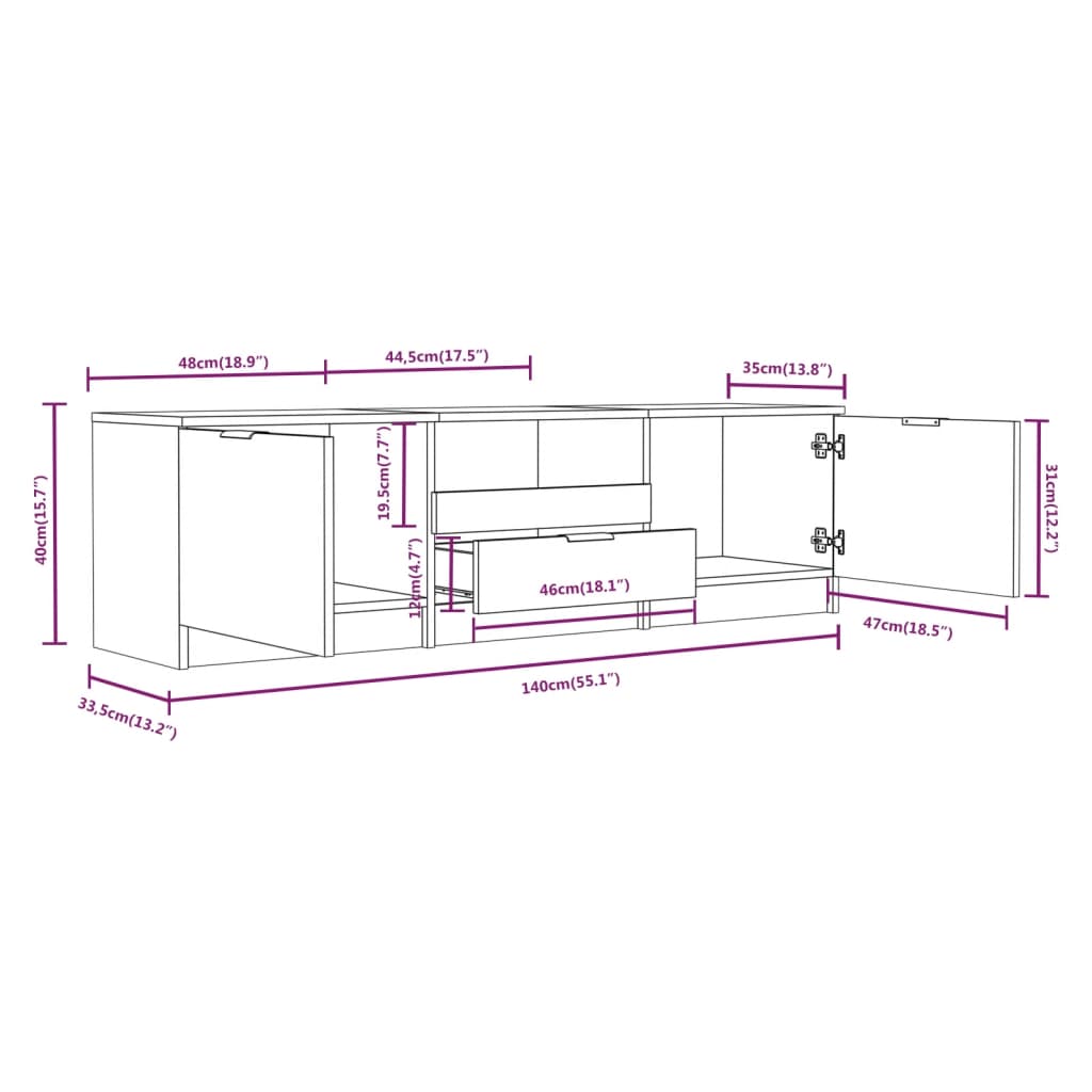 Mobile Porta TV Bianco 140x35x40 cm in Legno Multistrato - homemem39