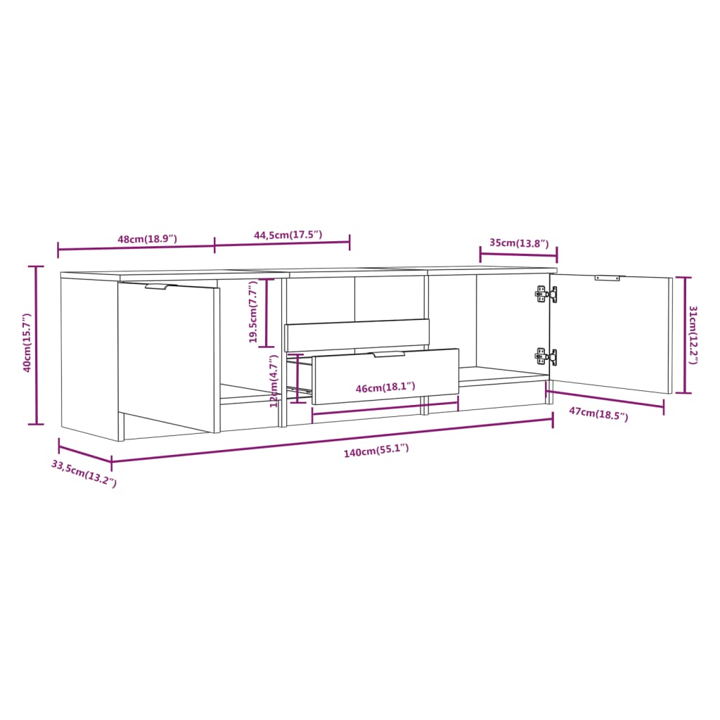 Mobile per TV Grigio Cemento 140x35x40cm Legno Multistrato - homemem39