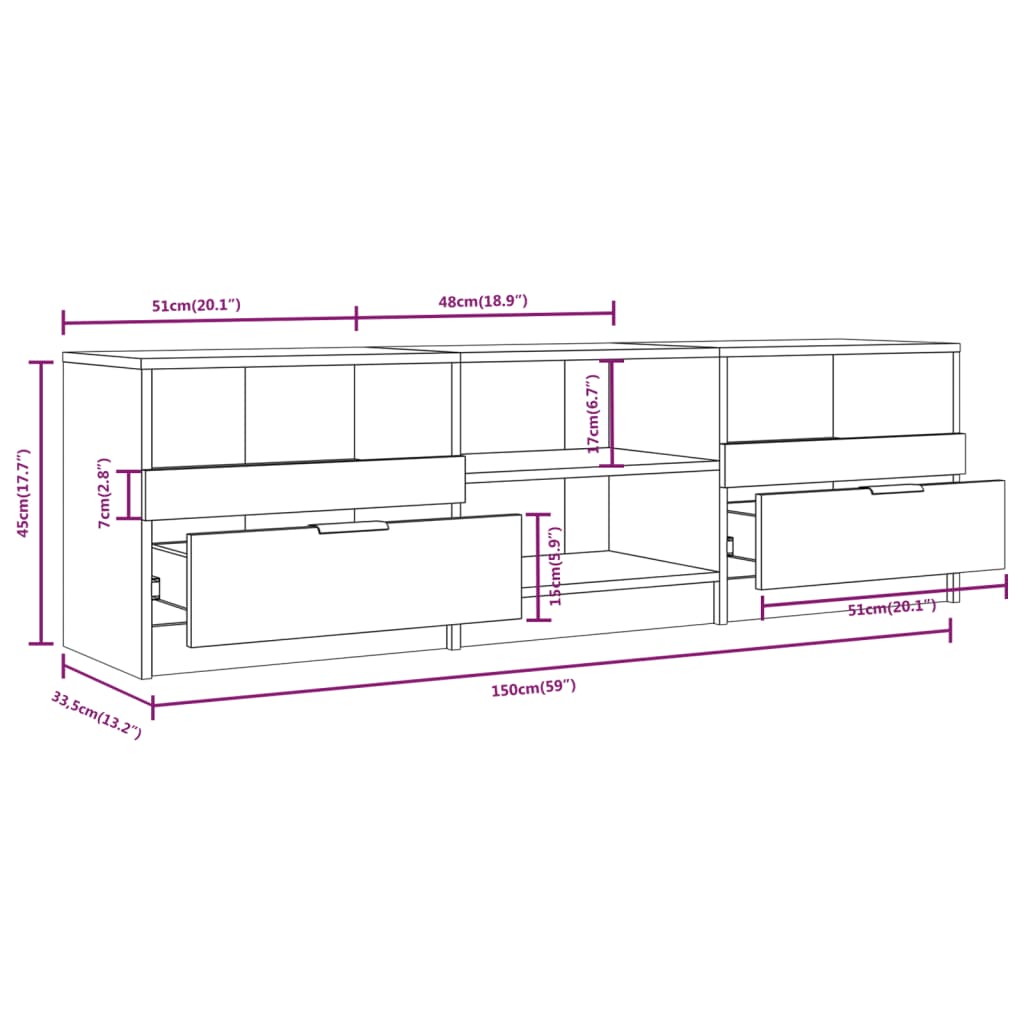 Mobile per TV Grigio Cemento 150x33,5x45cm Legno Ingegnerizzato - homemem39