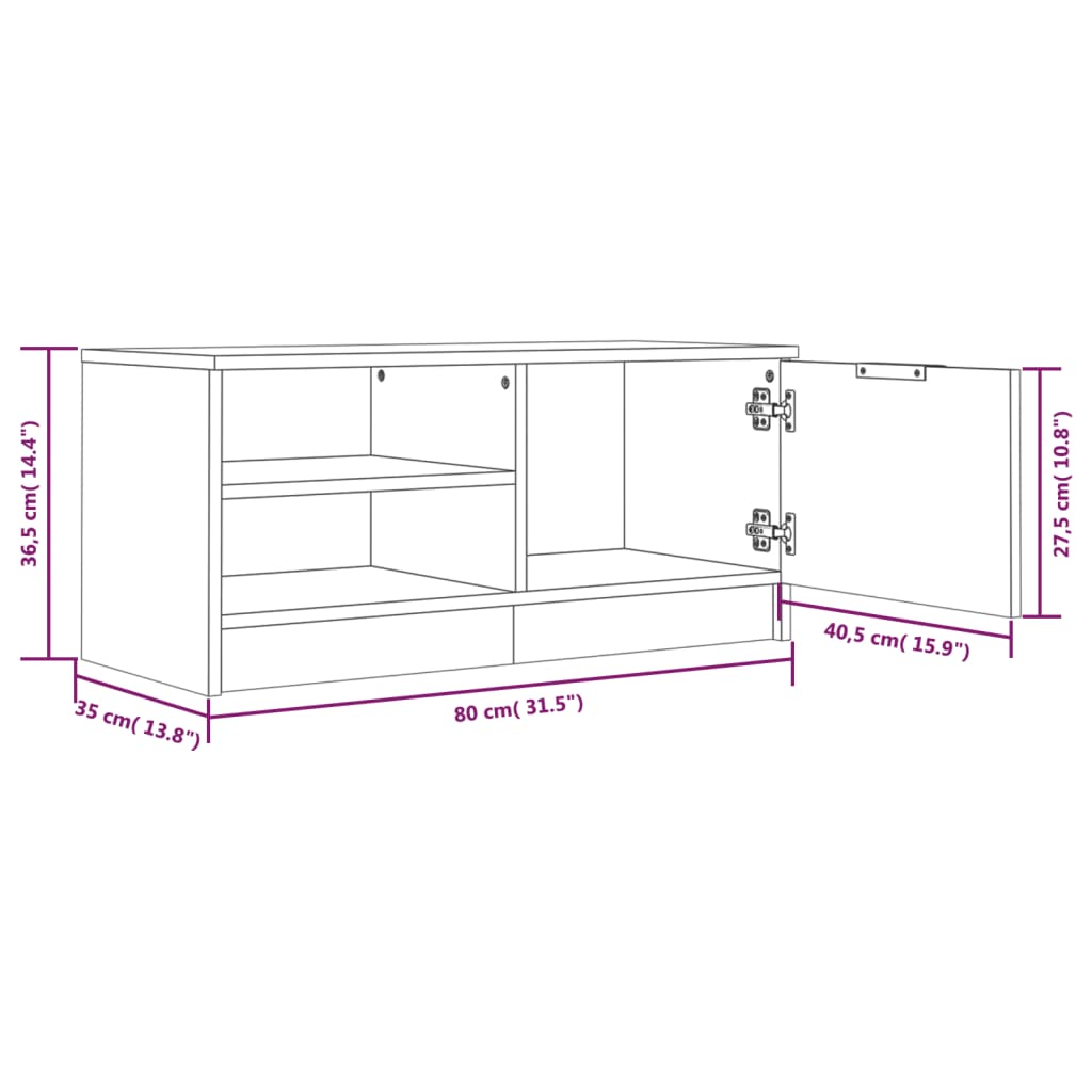 Mobile Porta TV Bianco 80x35x36,5 cm in Legno Multistrato - homemem39