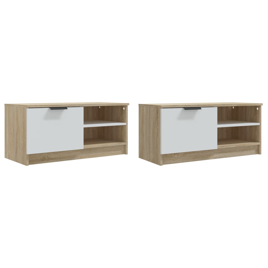 Mobili TV 2pz Bianco e Sonoma 80x35x36,5cm Legno Multistrato - homemem39