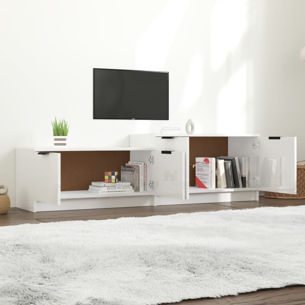 Mobile Porta TV Bianco Lucido 158,5x36x45 cm Legno Multistrato - homemem39