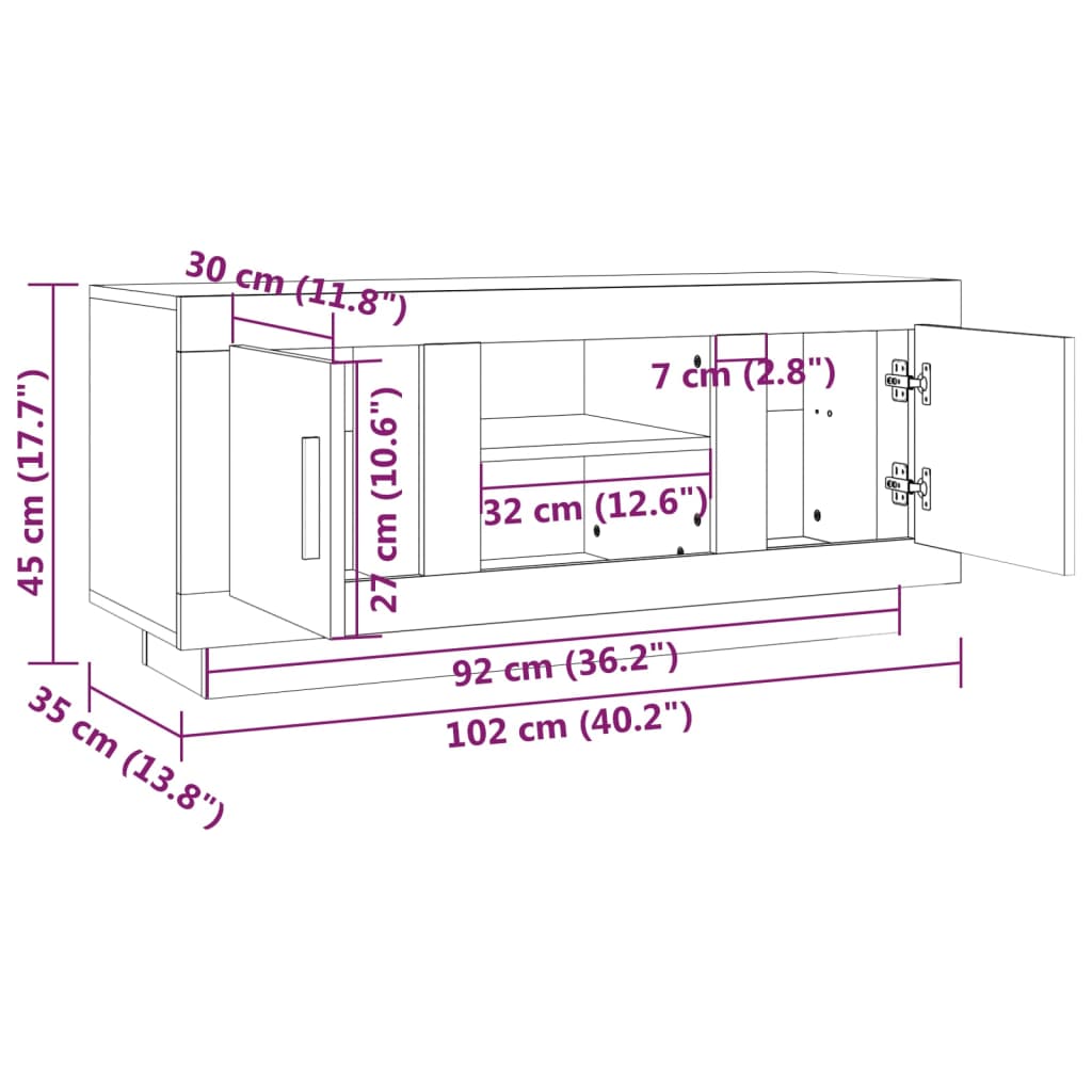 Mobile Porta TV Nero 102x35x45 cm in Legno Multistrato - homemem39