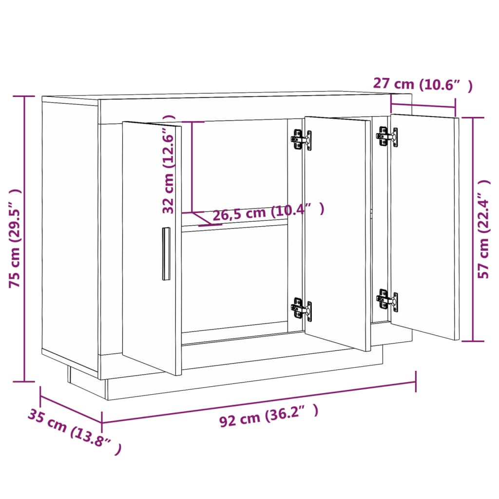 Credenza Bianca 92x35x75 cm in Legno Multistrato - homemem39