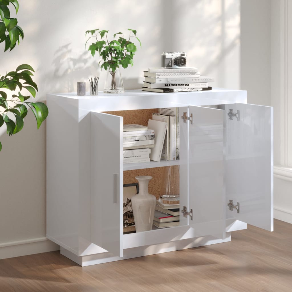 Credenza Bianco Lucido 92x35x75 cm in Legno Compensato - homemem39