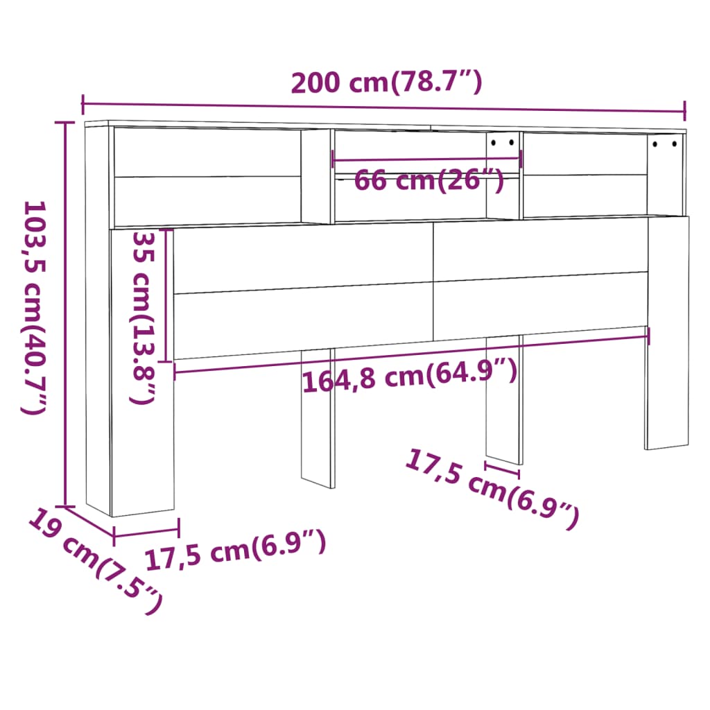 Testiera con Contenitore Bianco Lucido 200x19x103,5 cm - homemem39