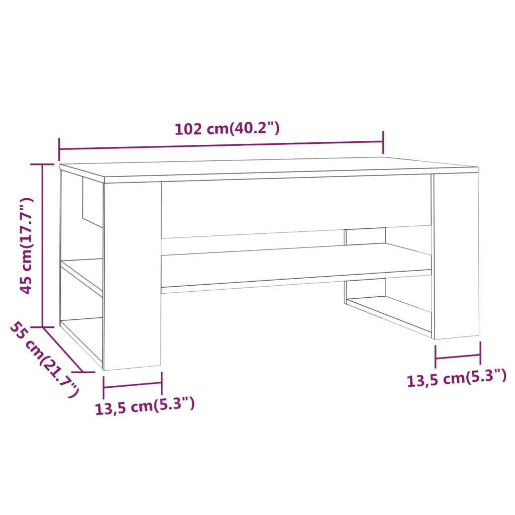 Tavolino da Salotto Grigio Sonoma 102x55x45cm Legno Multistrato - homemem39