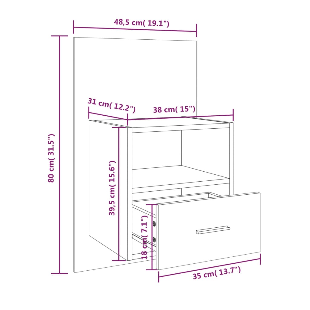 Comodini a Muro 2 pz Rovere Fumo - homemem39