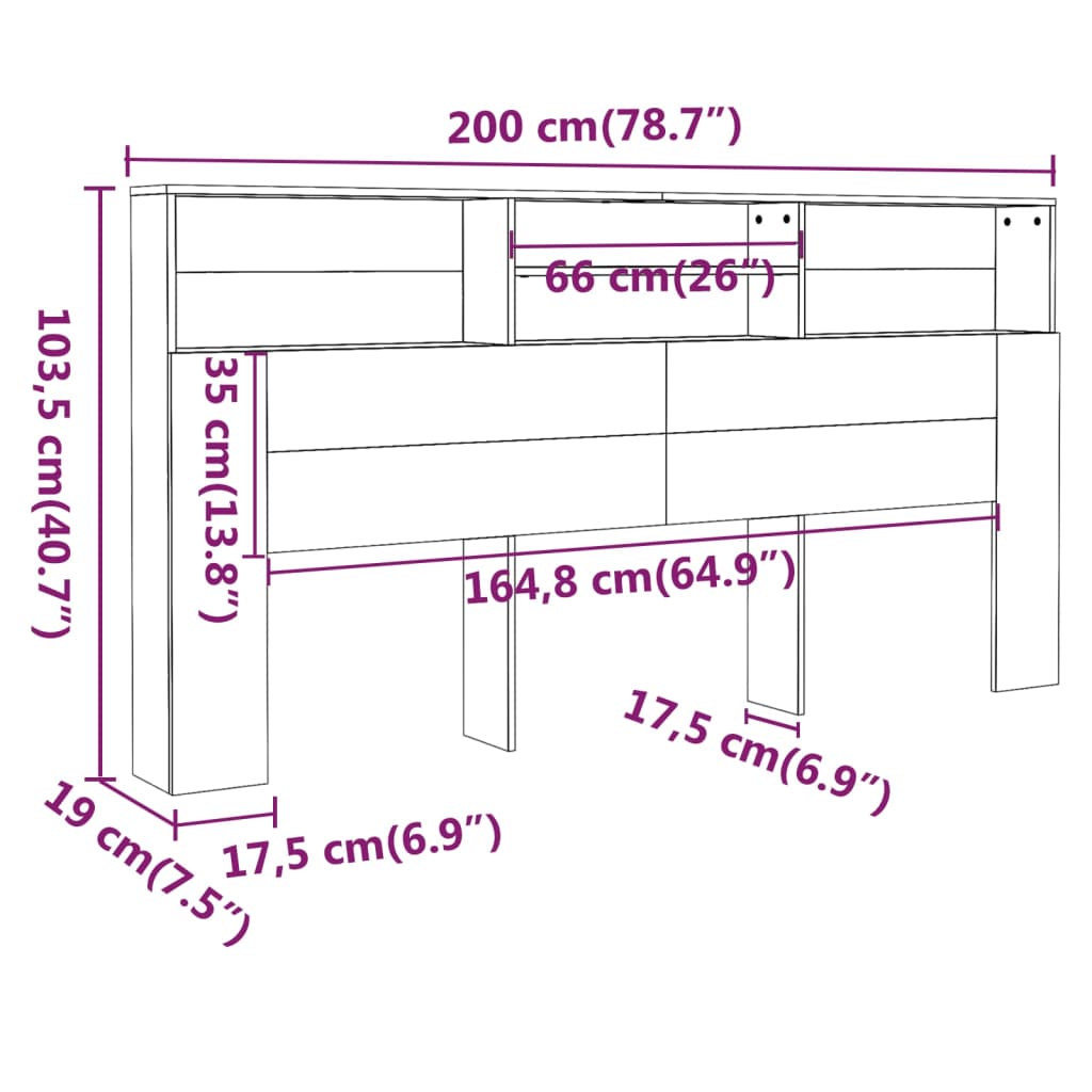 Testiera con Contenitore Grigio Sonoma 200x19x103,5 cm - homemem39