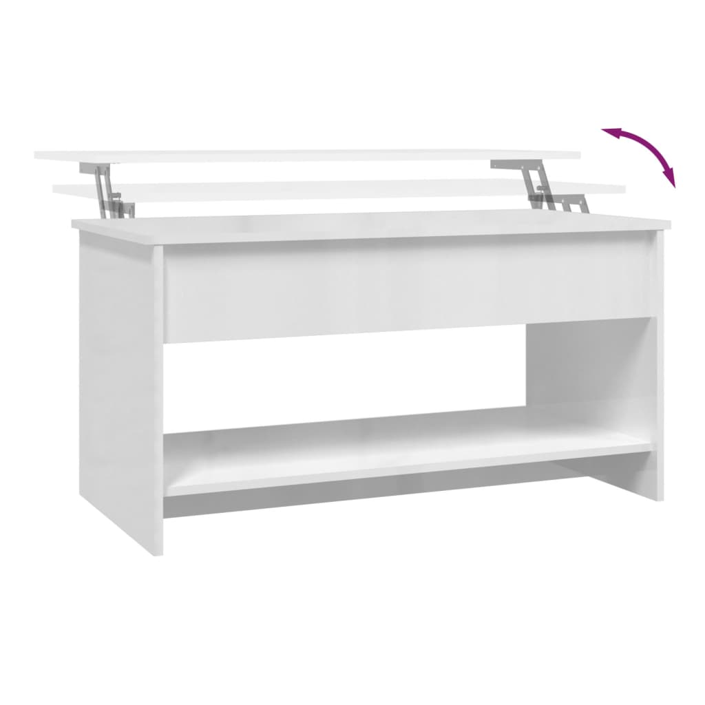 Tavolino Salotto Bianco Lucido 102x50x52,5 cm Legno Multistrato - homemem39