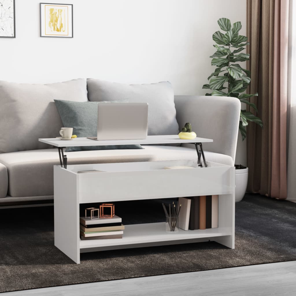 Tavolino Salotto Bianco Lucido 102x50x52,5 cm Legno Multistrato - homemem39