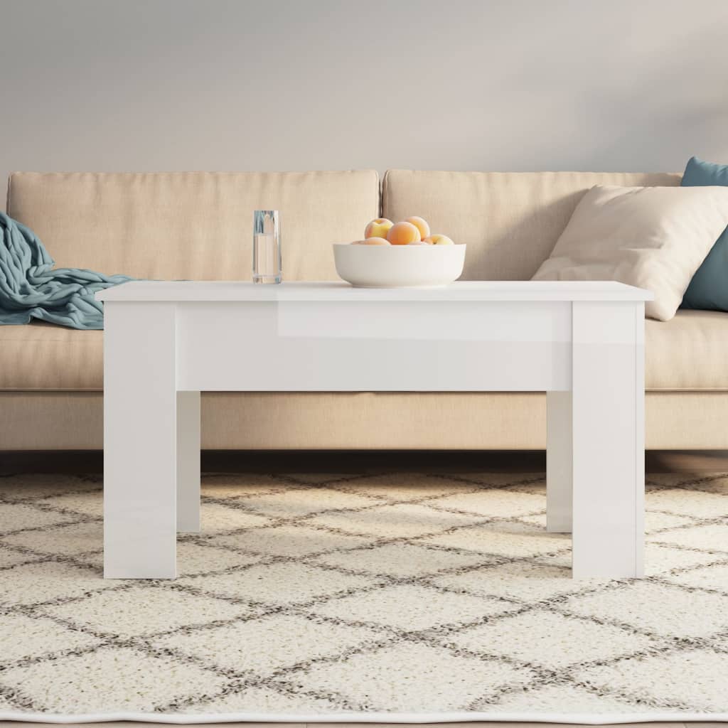 Tavolino da Salotto Bianco Lucido 101x49x52 cm Legno Compensato - homemem39