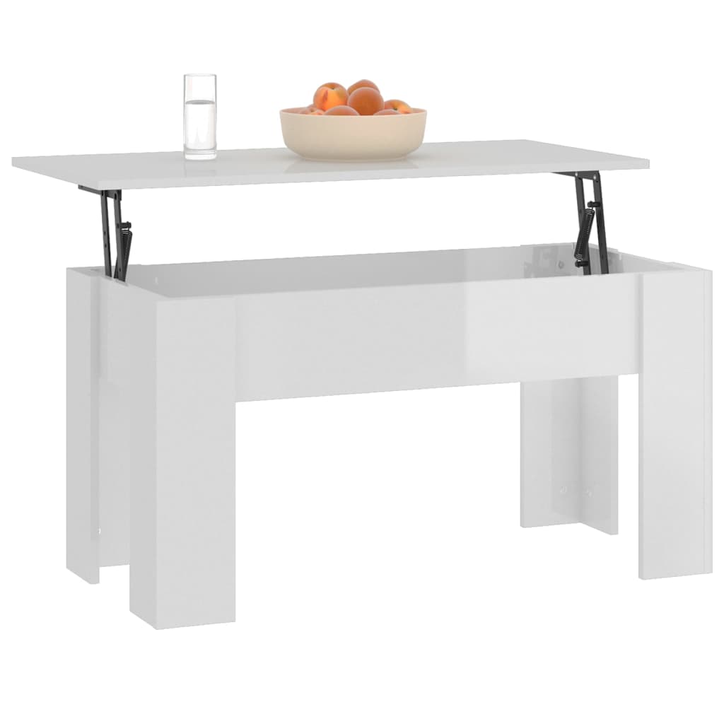 Tavolino da Salotto Bianco Lucido 101x49x52 cm Legno Compensato - homemem39