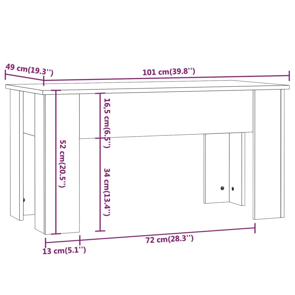 Tavolino da Salotto Bianco Lucido 101x49x52 cm Legno Compensato - homemem39