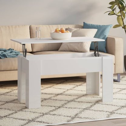 Tavolino da Salotto Bianco Lucido 101x49x52 cm Legno Compensato - homemem39