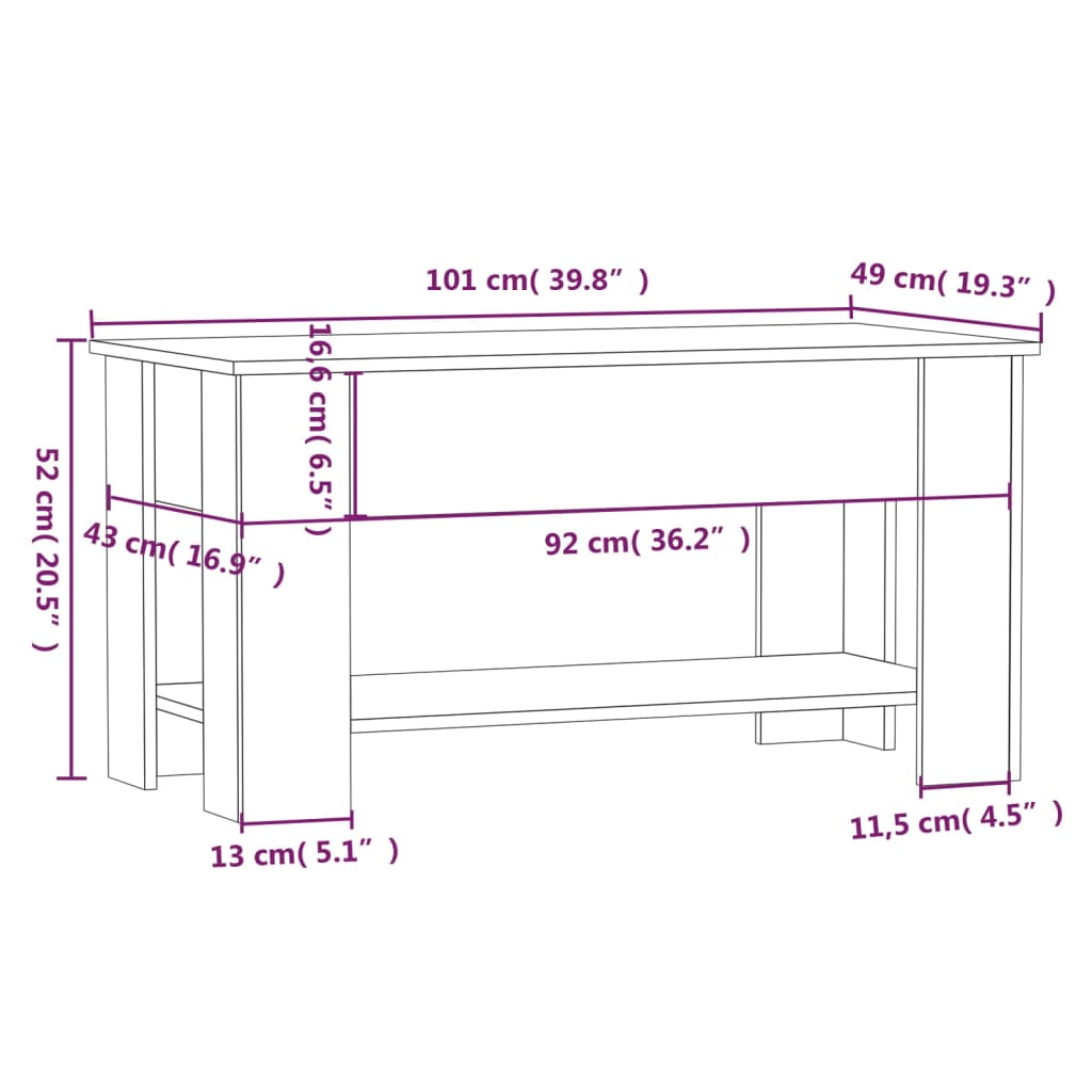 Tavolino da Salotto Nero 101x49x52 cm in Legno Multistrato - homemem39