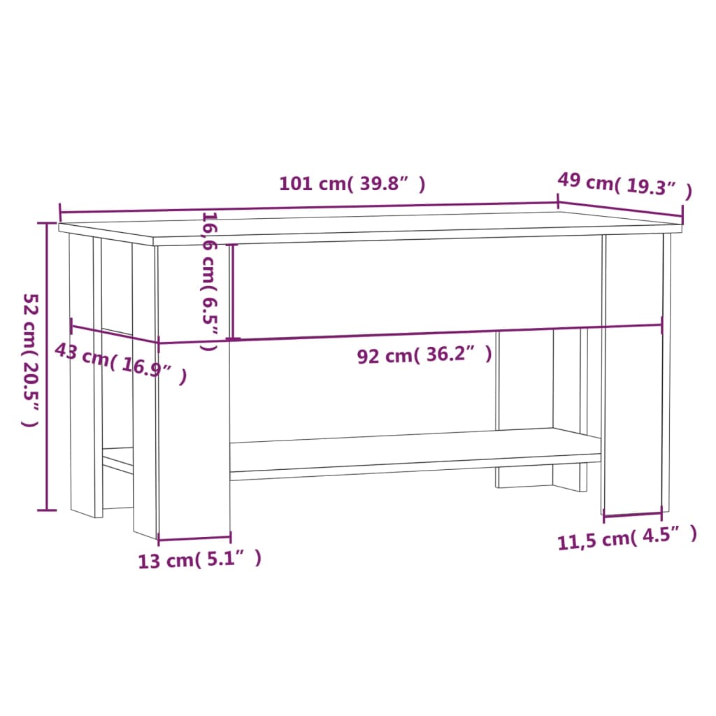 Tavolino da Salotto Rovere Sonoma 101x49x52cm Legno Multistrato - homemem39