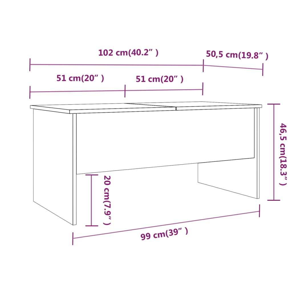 Tavolino Rovere Sonoma 102x50,5x46,5 cm in Legno Multistrato - homemem39