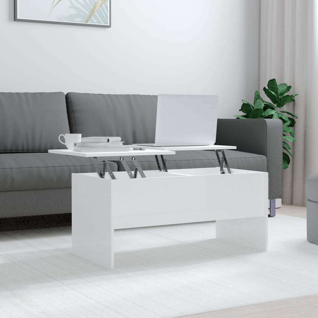 Tavolino Bianco Lucido 102x50,5x46,5 cm in Legno Multistrato - homemem39