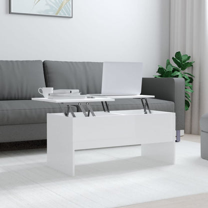 Tavolino Bianco Lucido 102x50,5x46,5 cm in Legno Multistrato - homemem39