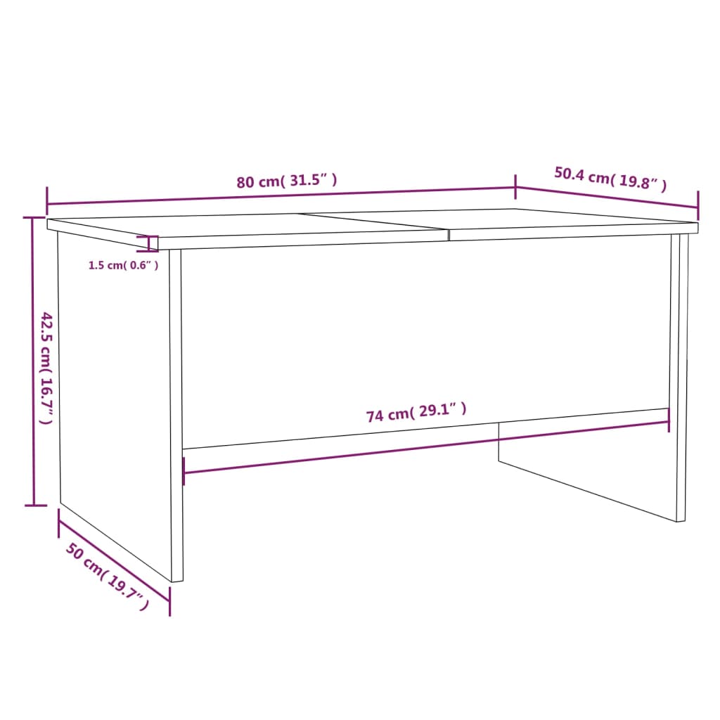 Tavolino Salotto Grigio Cemento 80x50x42,5 cm Legno Multistrato - homemem39