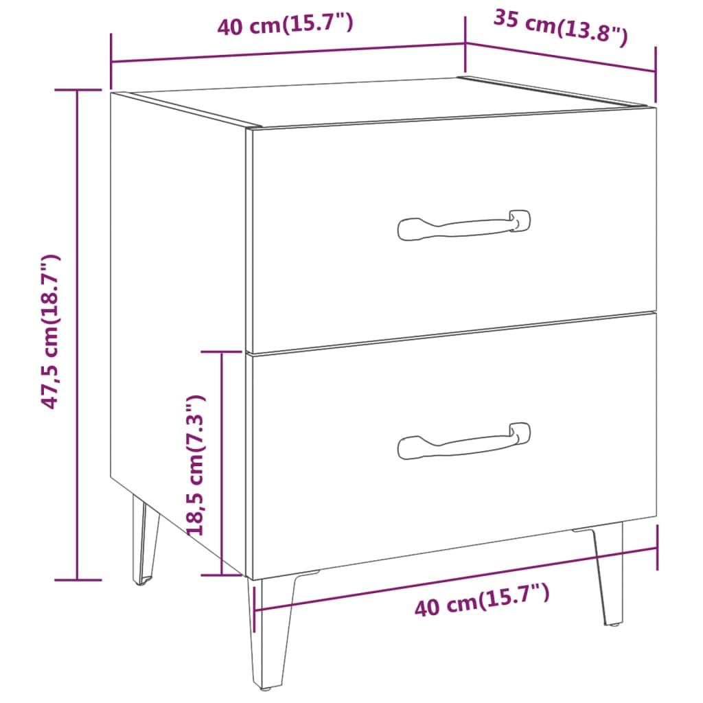 Comodini 2 pz Grigio Cemento 40x35x47,5 cm - homemem39