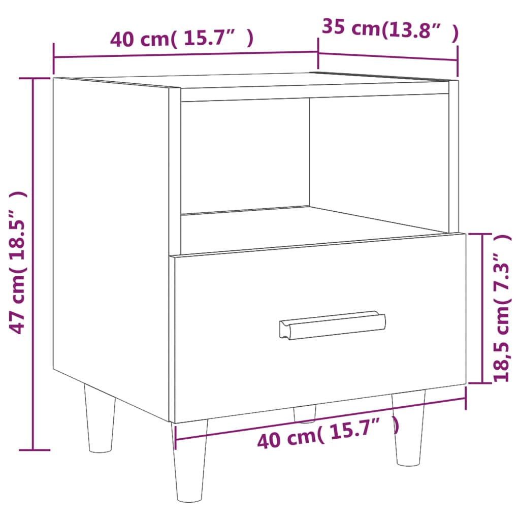 Comodini 2 pz in Bianco Lucido 40x35x47 cm - homemem39