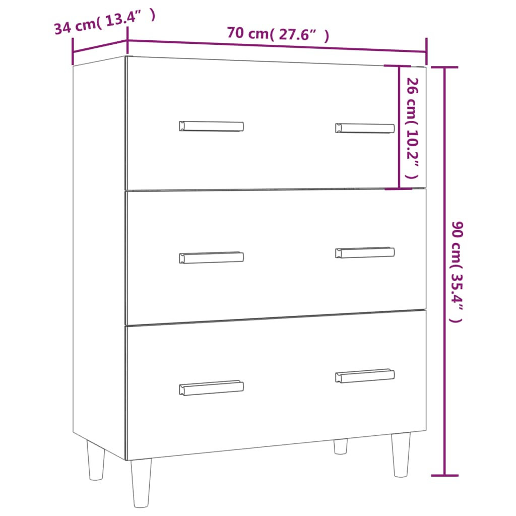 Credenza Bianca 70x34x90 cm in Legno Multistrato - homemem39