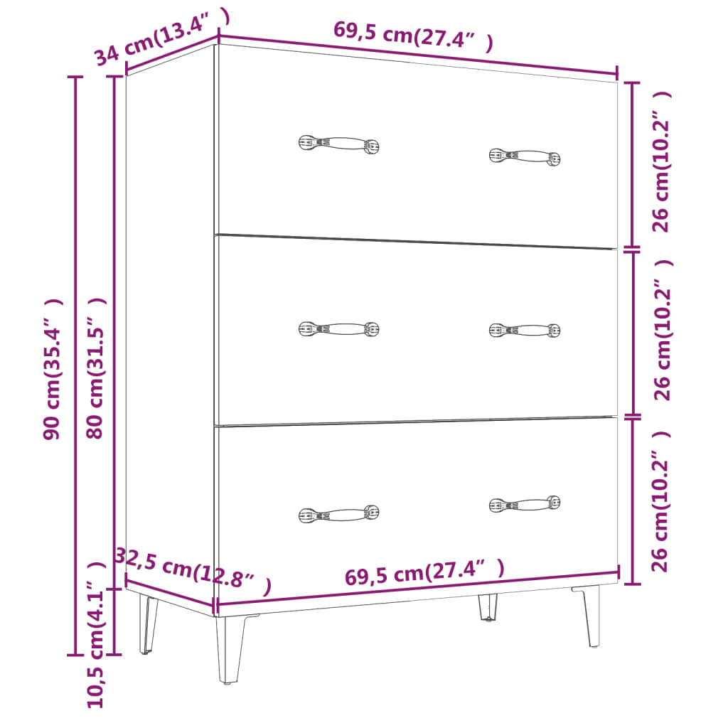 Credenza Bianca 69,5x34x90 cm in Legno Multistrato - homemem39