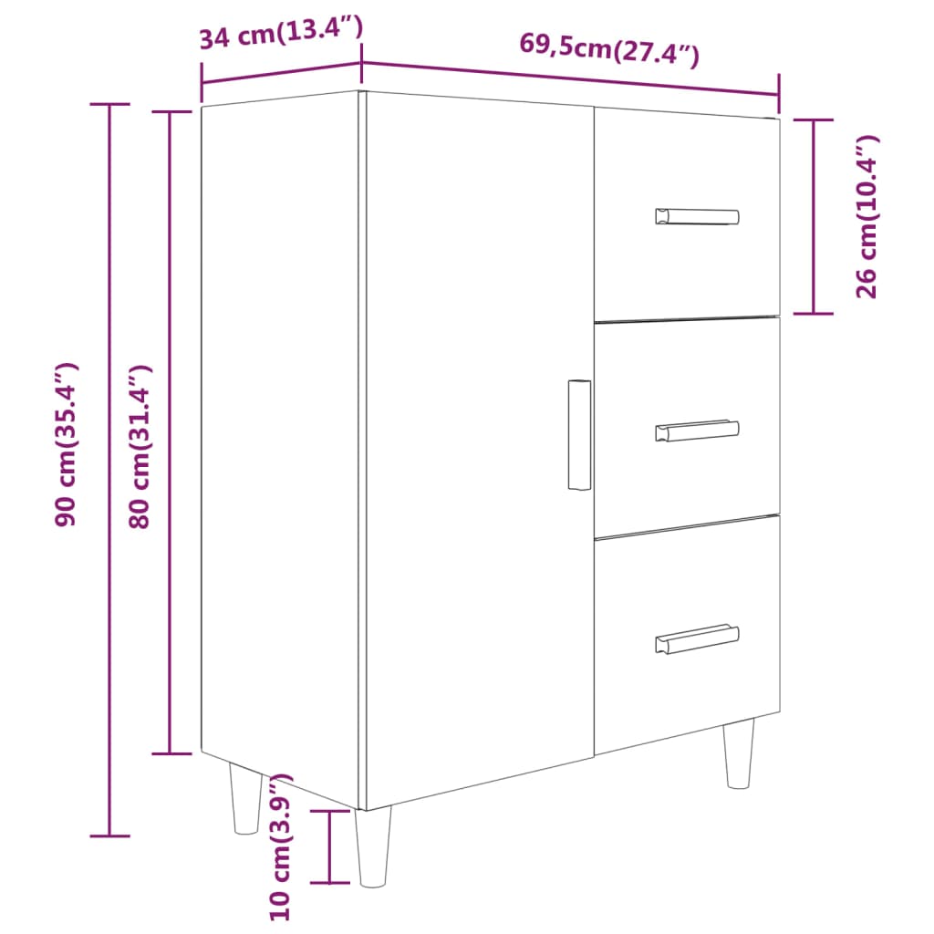 Credenza Bianca 69,5x34x90 cm in Legno Multistrato - homemem39