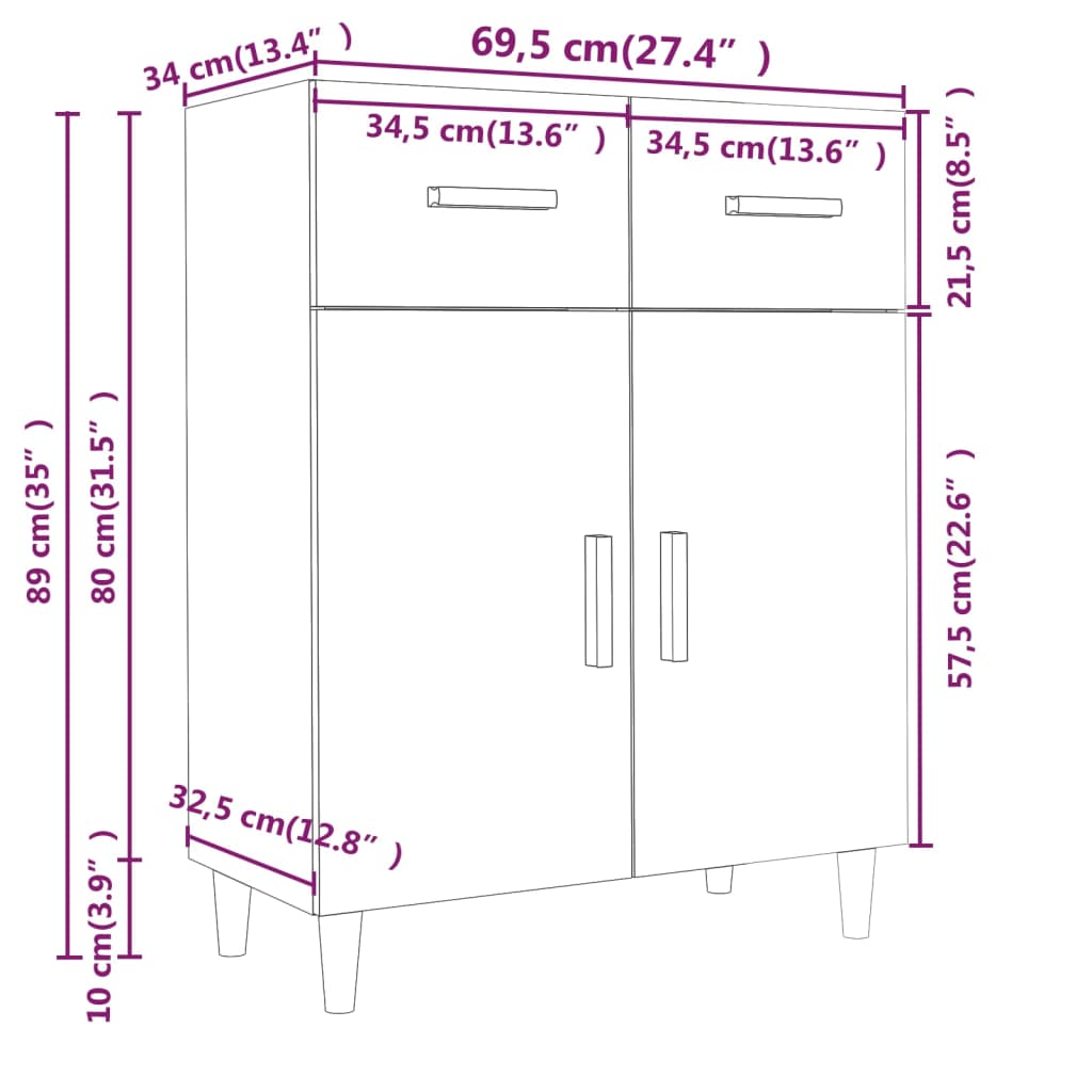 Credenza Bianca 69,5x34x89 cm in Legno Multistrato - homemem39