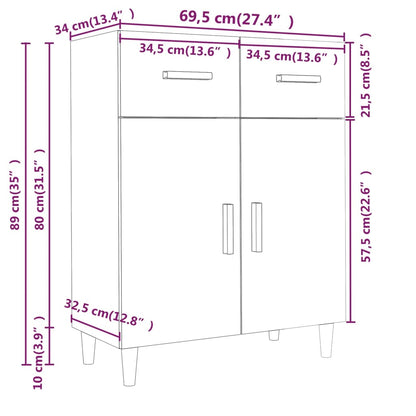 Credenza Grigio Cemento 69,5x34x89 cm in Legno Multistrato - homemem39