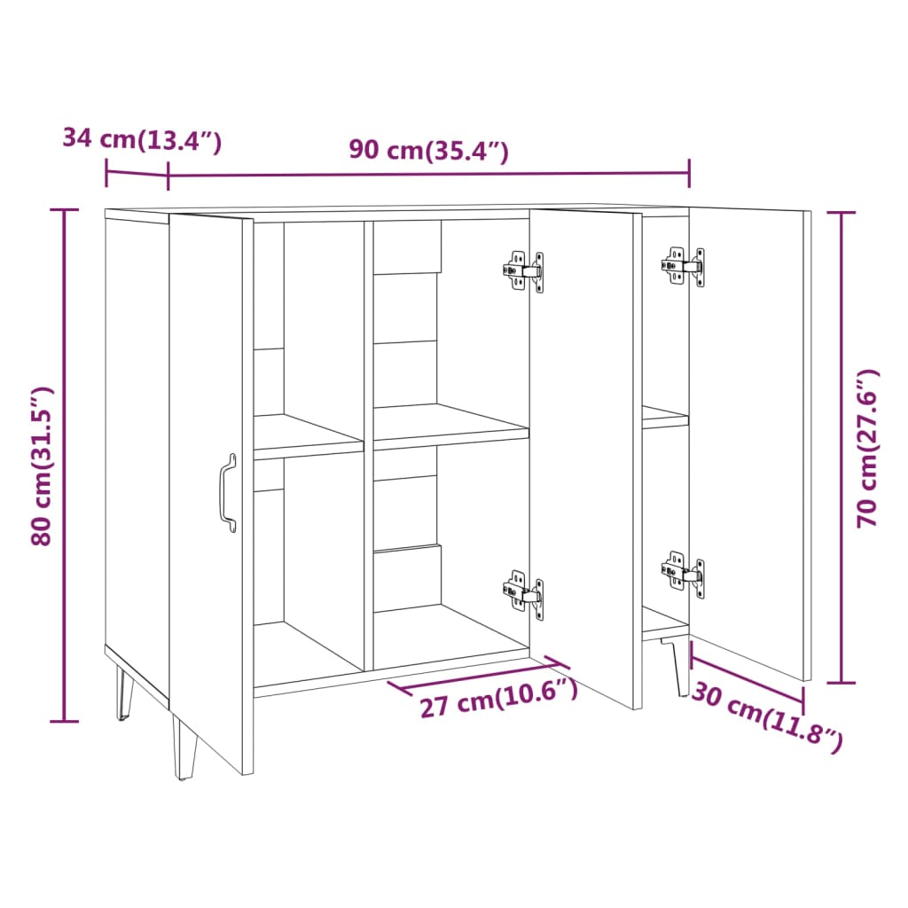 Credenza Nera 90x34x80 cm in Legno Multistrato - homemem39