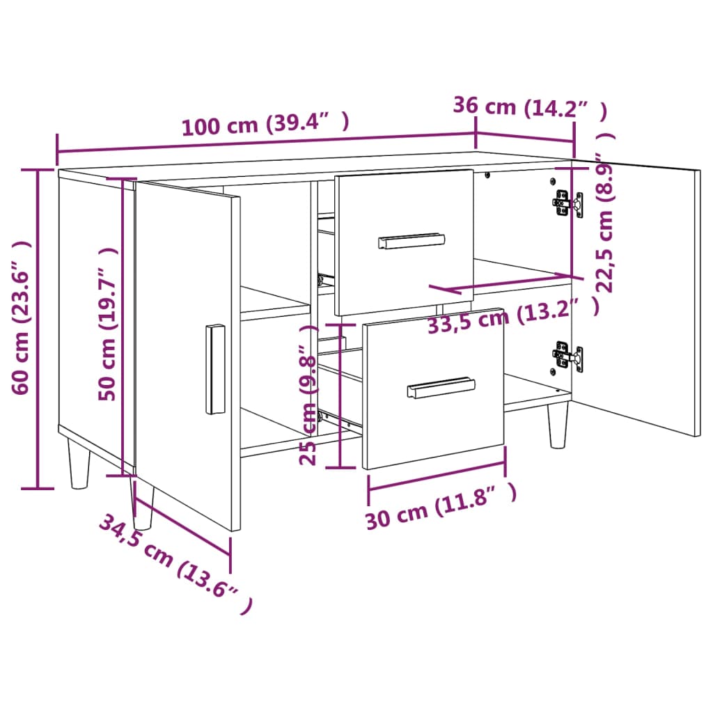 Credenza Nera 100x36x60 cm in Legno Multistrato - homemem39