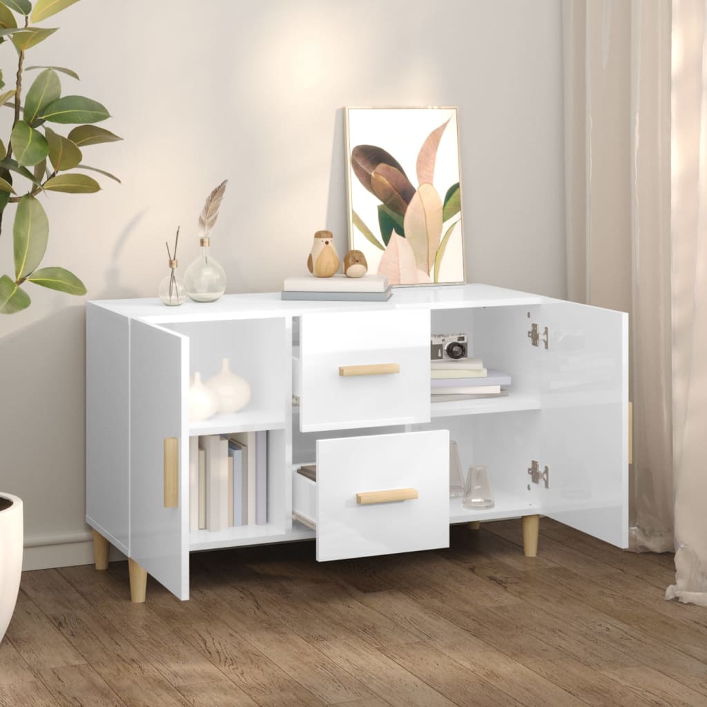 Credenza Bianco Lucido 100x36x60 cm in Legno Multistrato - homemem39