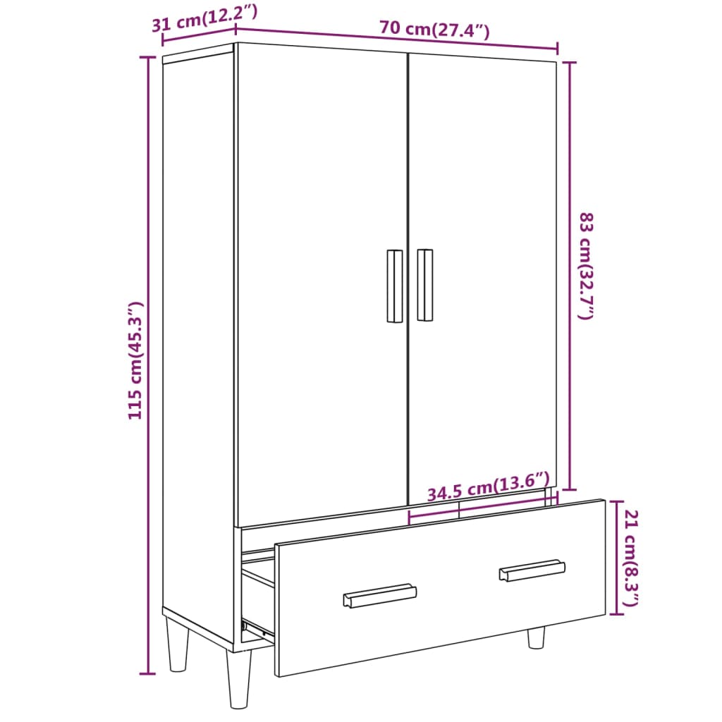 Credenza Bianca 70x31x115 cm in Legno Multistrato - homemem39