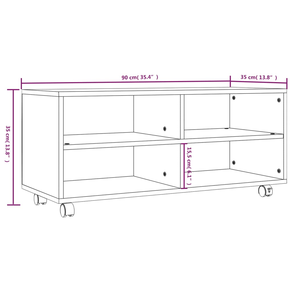 Mobile TV con Ruote Rovere Fumo 90x35x35cm in Legno Multistrato - homemem39