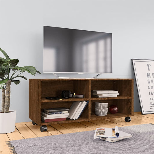 Mobile TV con Ruote Rovere Marrone 90x35x35cm Legno Multistrato - homemem39