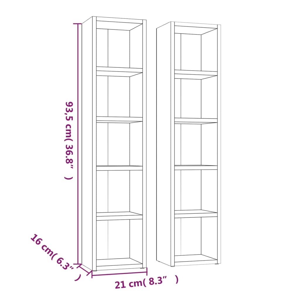 Mobili Porta CD 2pz Rovere Fumo 21x16x93,5cm Legno Multistrato - homemem39