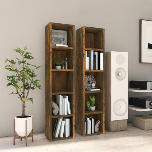 Mobili Porta CD 2pz Rovere Fumo 21x16x93,5cm Legno Multistrato - homemem39