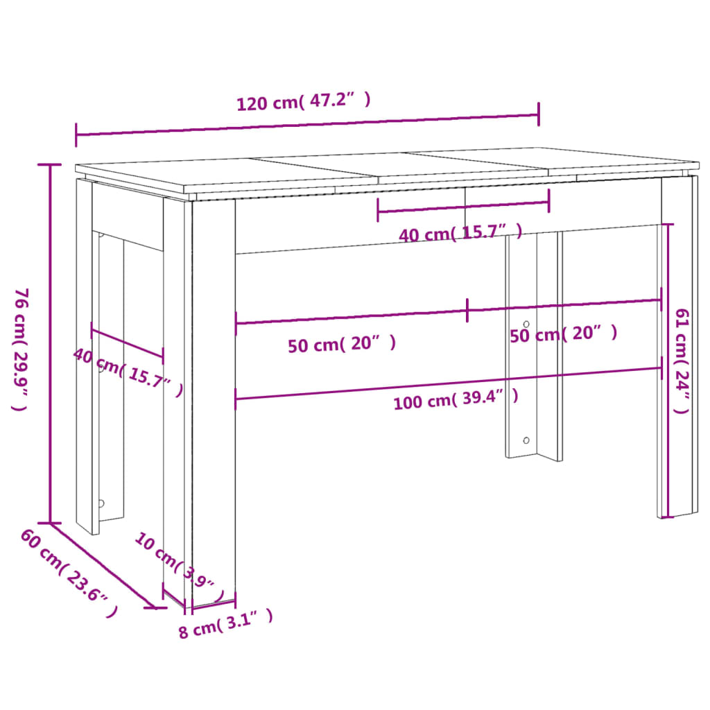 Tavolo da Pranzo Grigio Sonoma 120x60x76 cm Legno Multistrato - homemem39