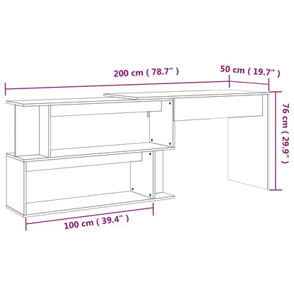 Scrivania Angolare Rovere Fumo 200x50x76cm in Legno Multistrato - homemem39