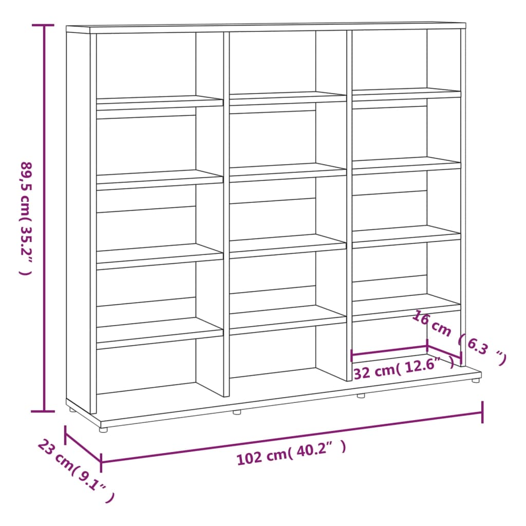 Mobile Porta CD Rovere Fumo 102x23x89,5 cm in Legno Multistrato - homemem39