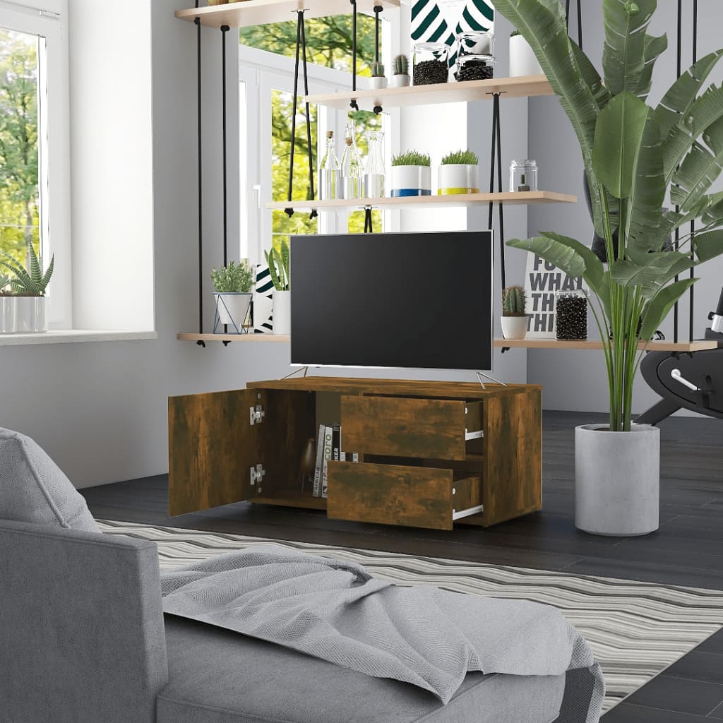 Mobile Porta TV Rovere Fumo 80x34x36 cm in Legno Multistrato - homemem39