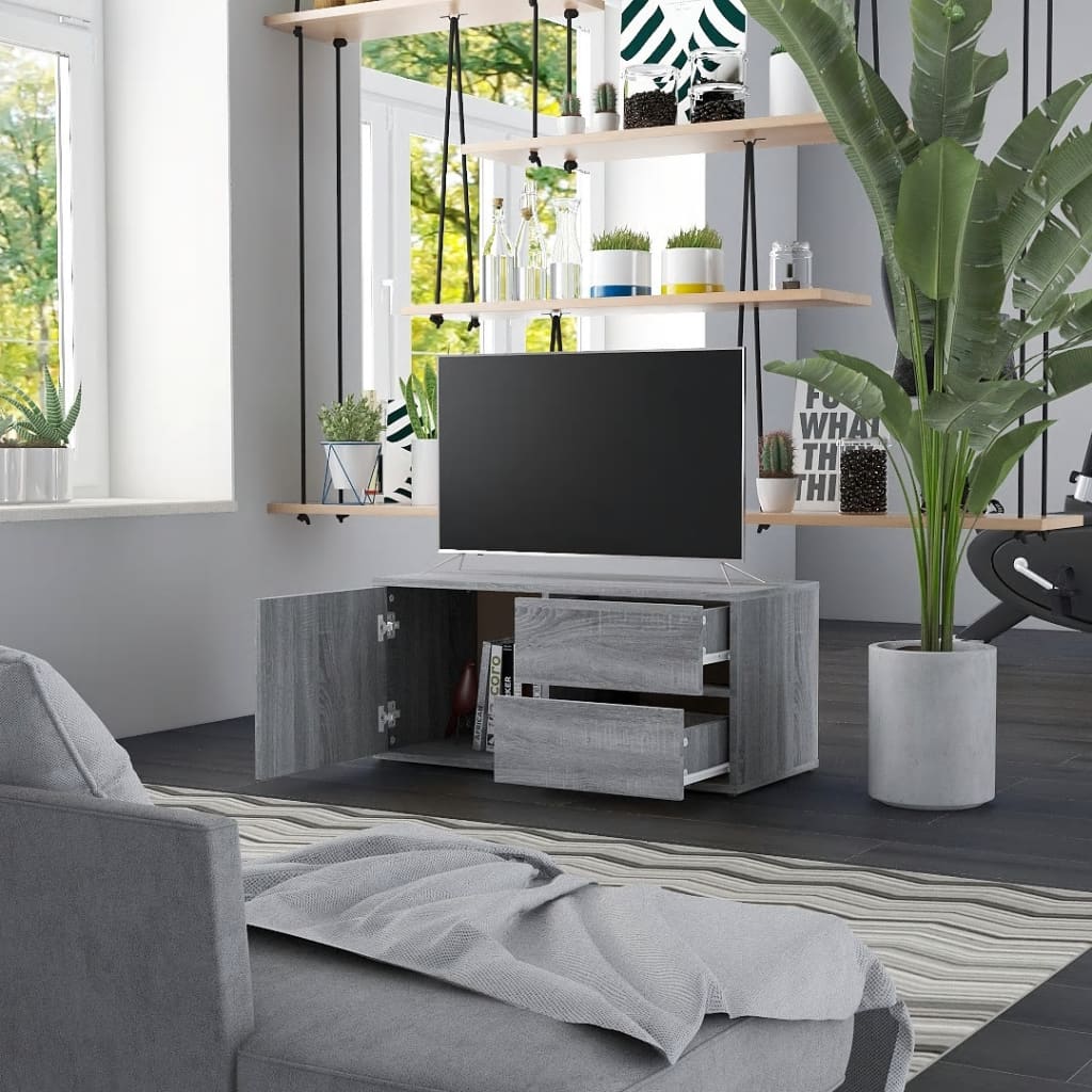 Mobile Porta TV Grigio Sonoma 80x34x36 cm in Legno Multistrato - homemem39