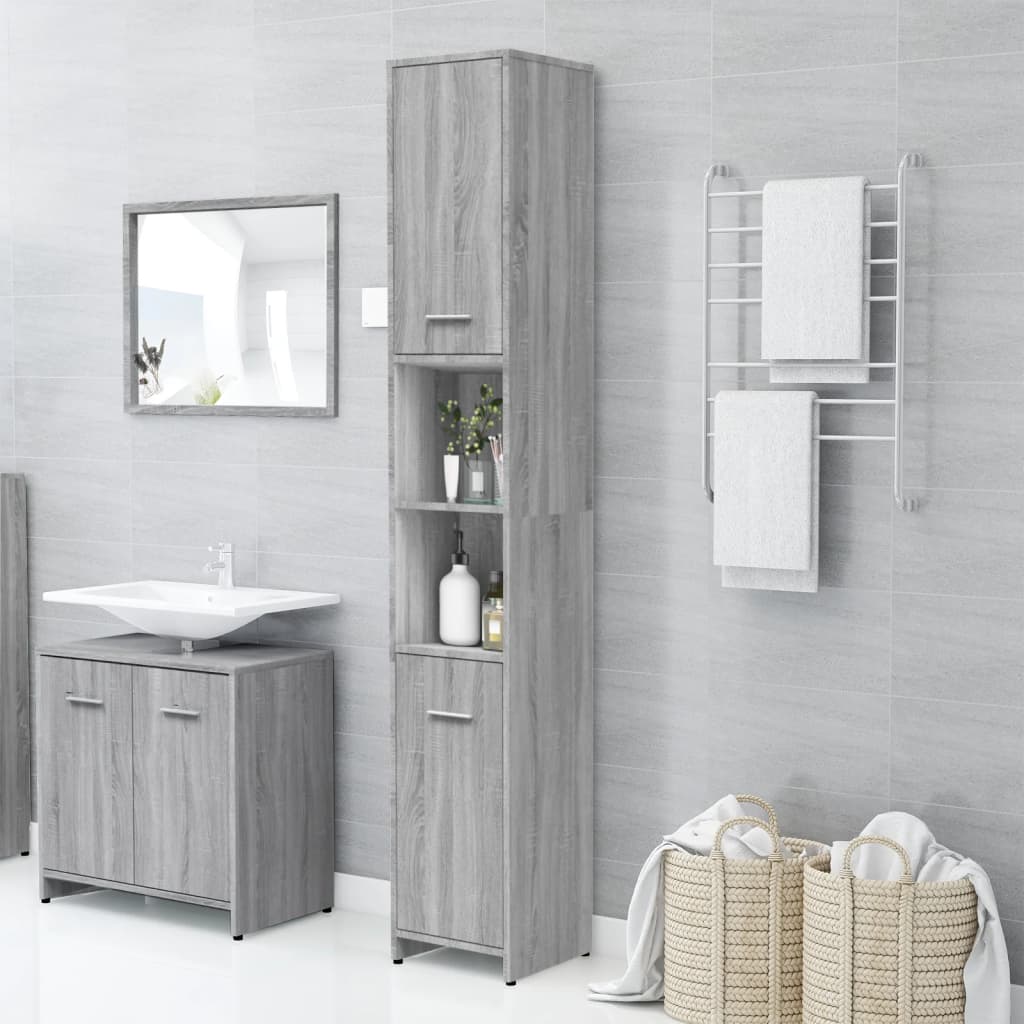 Armadietto Bagno Grigio Sonoma 30x30x183,5 cm Legno Multistrato - homemem39