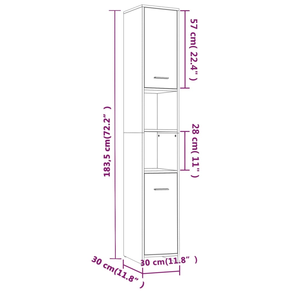 Armadietto Bagno Grigio Sonoma 30x30x183,5 cm Legno Multistrato - homemem39