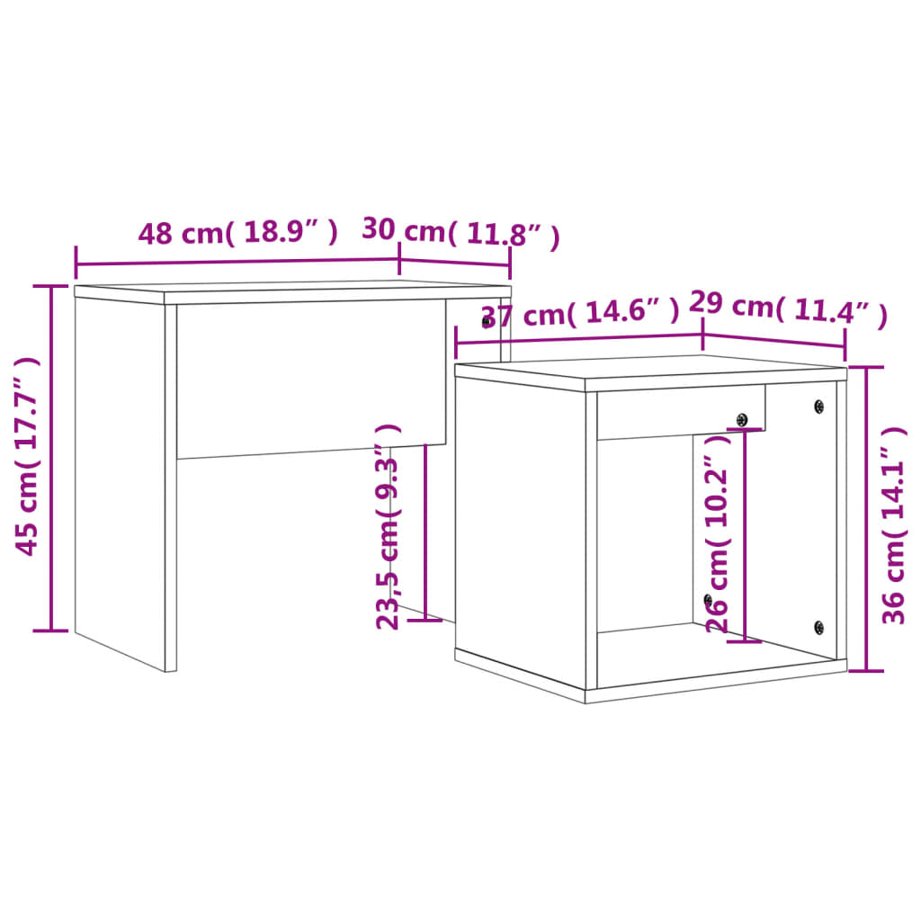 Tavolini Impilabili 2 pz Rovere Fumo in Legno Multistrato - homemem39