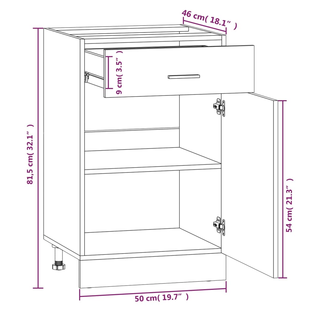 Mobile con Cassetto Rovere Fumo 50x46x81,5 cm Legno Multistrato - homemem39